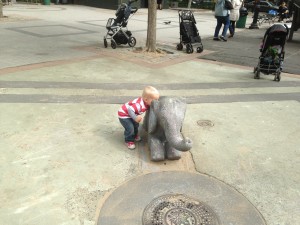 You'd think he was kissing the elephant but he was actually making elephant noises in its ear!
