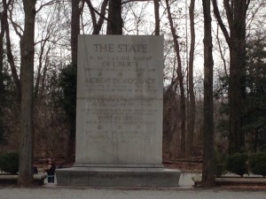 A monolith with a famous quote of Roosevelt's on The State.