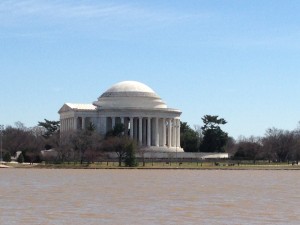 A view of the Jefferson Memorial from across the river.