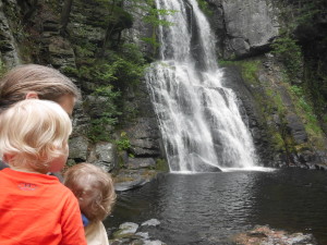 Looking at the waterfall.
