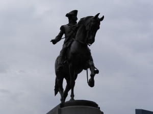 Equestrian statue of George Washington.