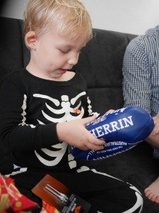 An Aussie football.  Thanks Uncle Ty, Aunty Jo and Ellie.