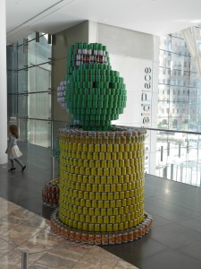 Called "Pipe Down Hunger" by RAND Engineering & Architecture, DPC.  Made out of too many different cans to list!